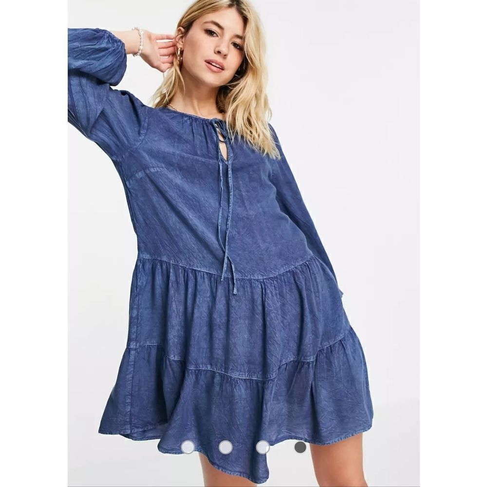 Wednesday's Girl Women's Tiered Blue Peasant Dress